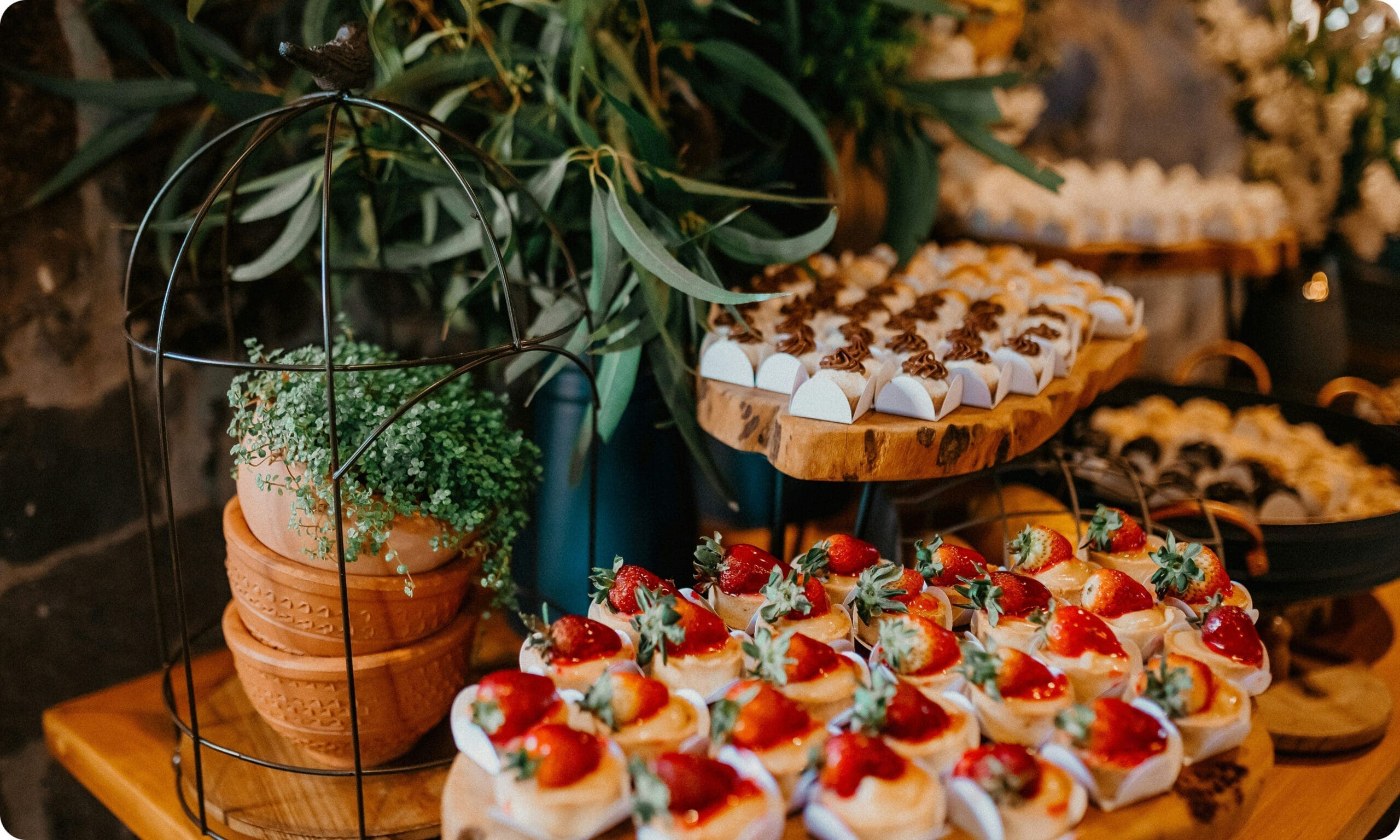 Catering desserts displayed on serving table