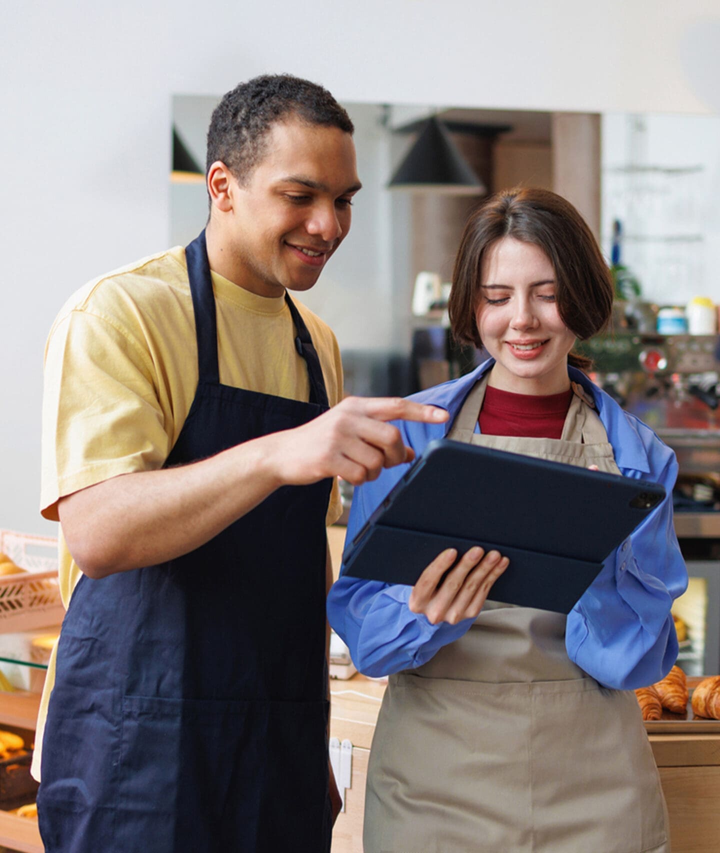 Employees using tablet