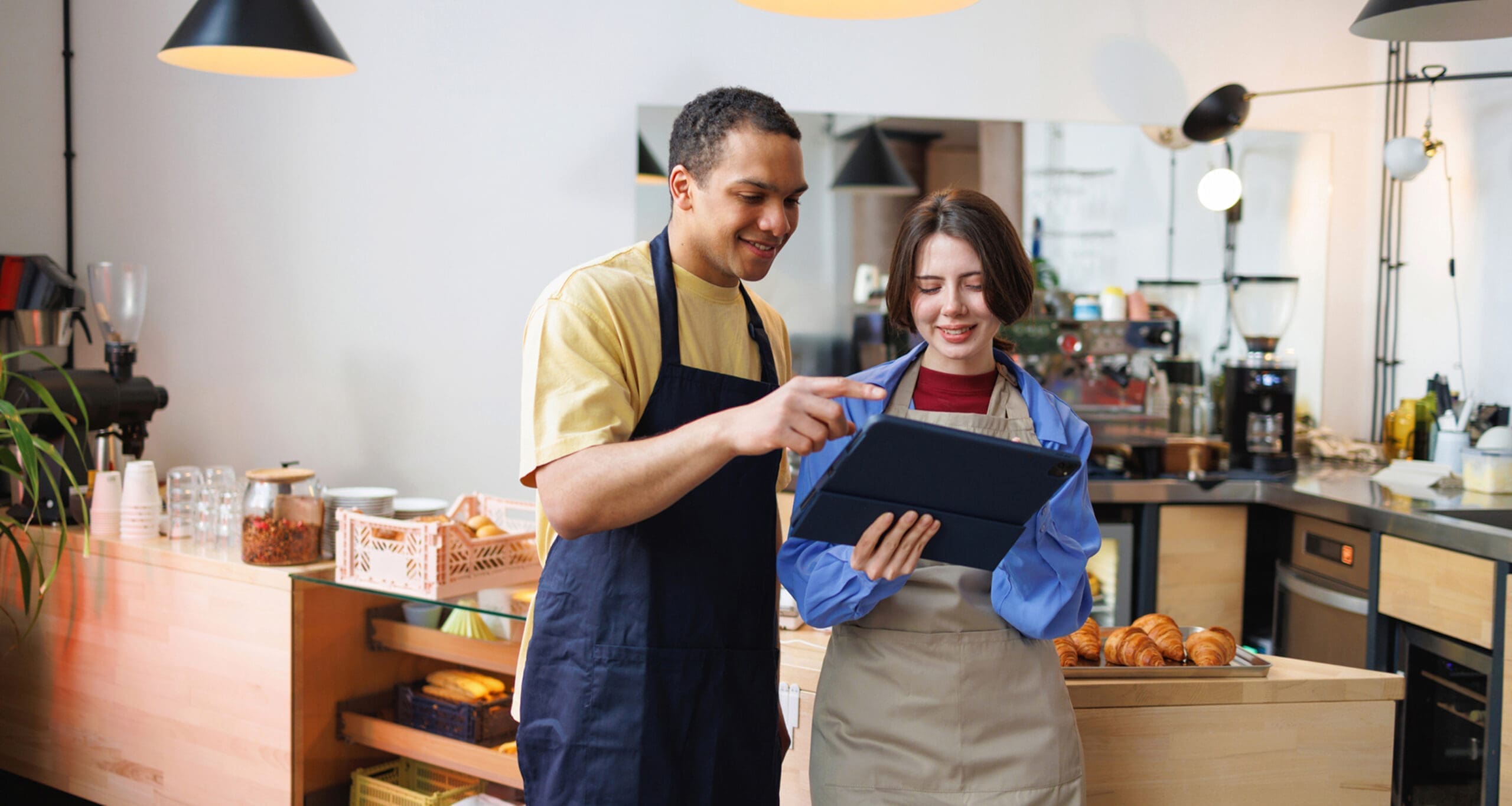 Employees using tablet