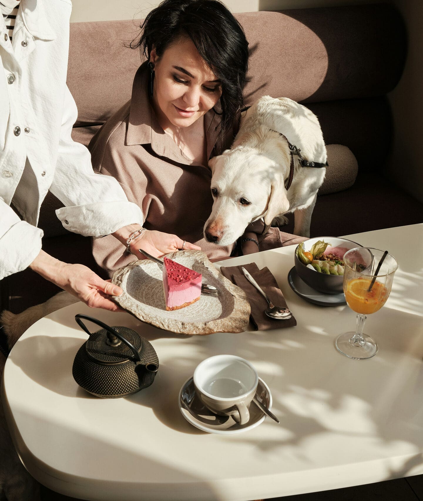 Customer dining at restaurant table