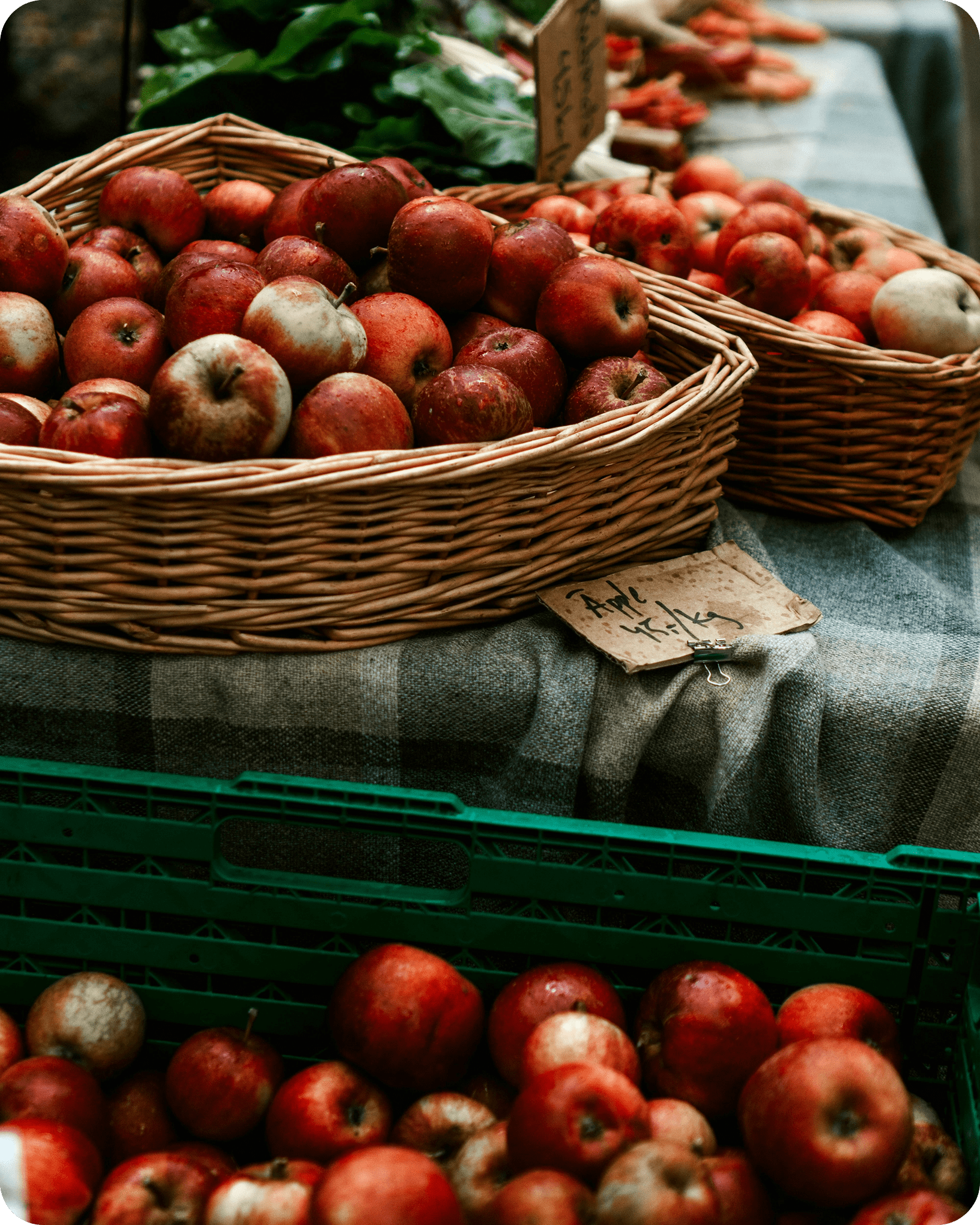 Fresh produce displayed at grocery market stand