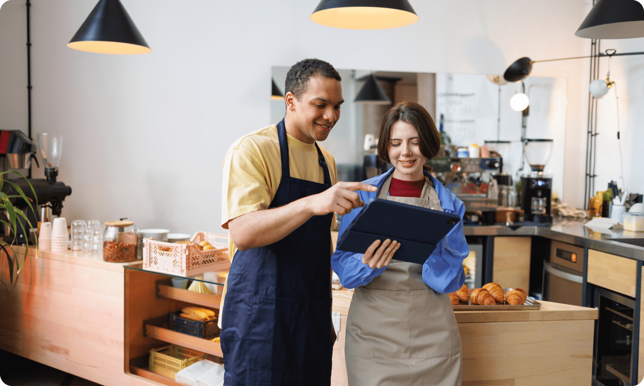 Employees using tablet